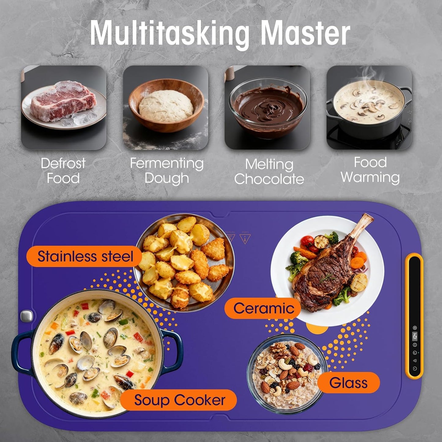 Warming Mat for Food, Extra Large, Food Warming Mat for Countertop, Food Warmer Mat with AI 7 Temperature Settings, Child Lock, Raised Feet Protects Table, Fast 8S Heating,Parties,Buffets,Daily Use