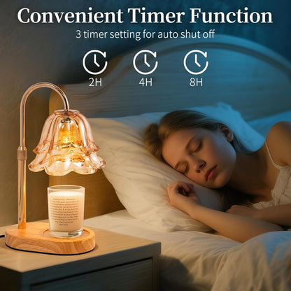 Flower Candle Warmer Lamp with Timer - Dimmable Electric Candle Warming Lamps, Adjustable Wax Melter Wamers Light for Jar Candles, Birthday Gifts for Women, Christmas New Home Decor, Gold