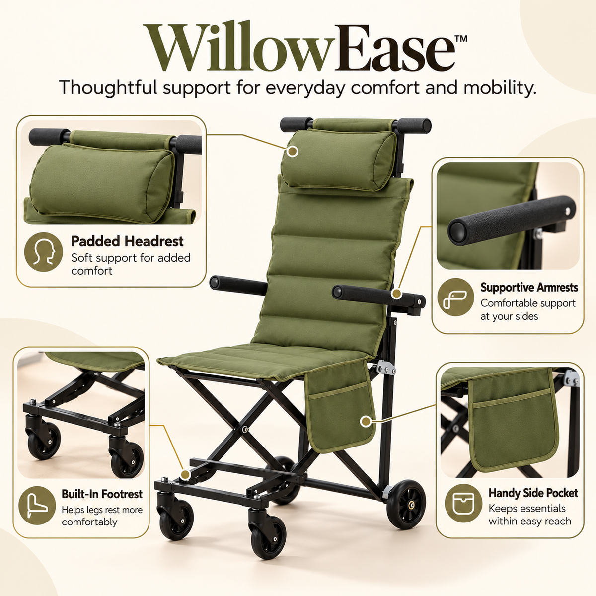 WillowEase™ Folding Transport Chair