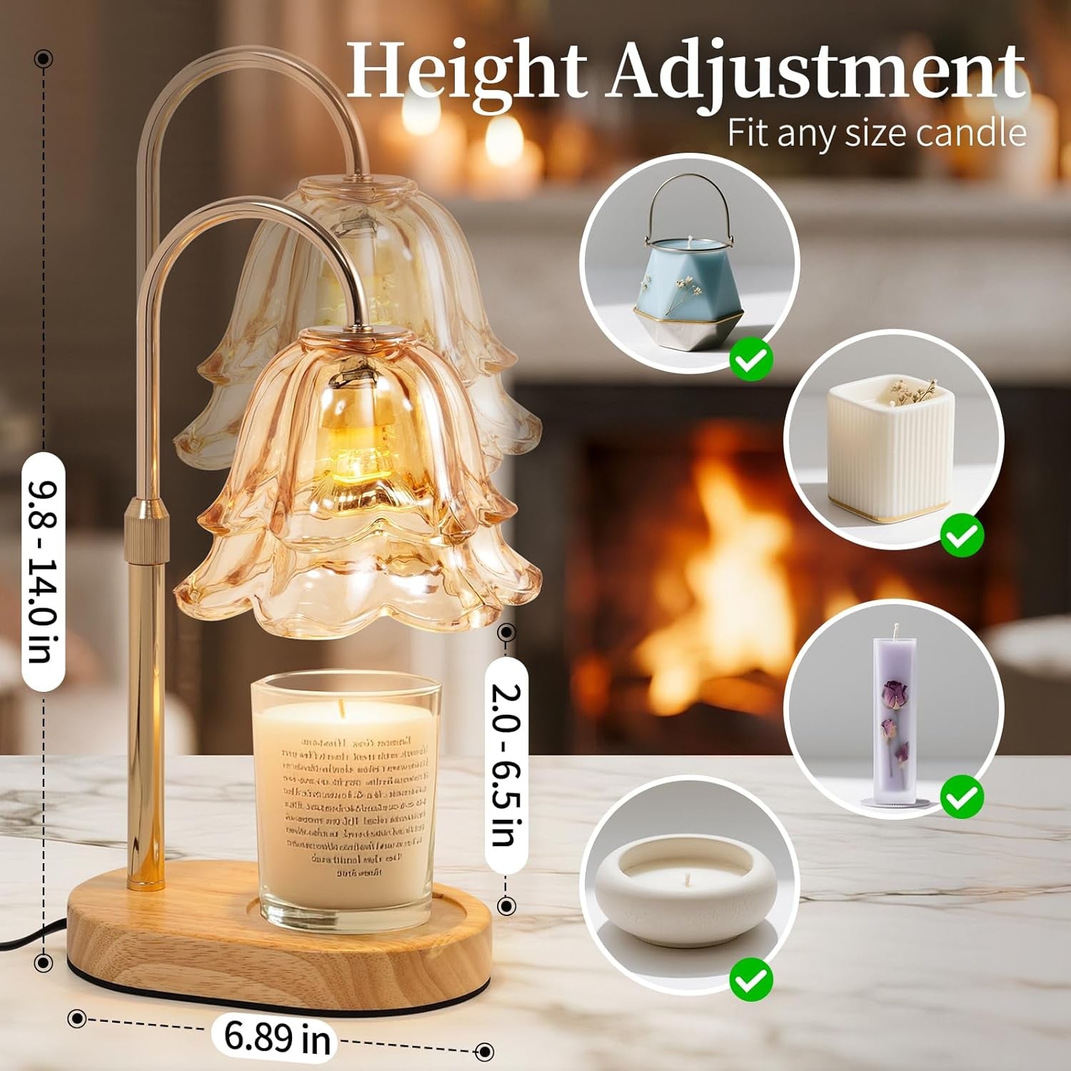 Flower Candle Warmer Lamp with Timer - Dimmable Electric Candle Warming Lamps, Adjustable Wax Melter Wamers Light for Jar Candles, Birthday Gifts for Women, Christmas New Home Decor, Gold